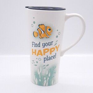 Disney Pixar Hallmark Ceramic Travel Mug W/ Lid "Find Your Happy Place" Nemo Des